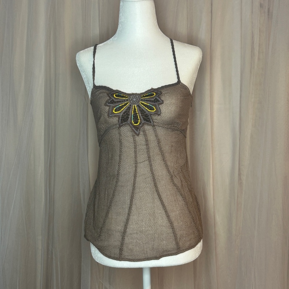 Free People Brown Sheer Fitted Camisole